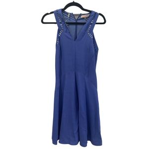 Rebecca Taylor Blue Dress With Lovely Woven Neck Detail